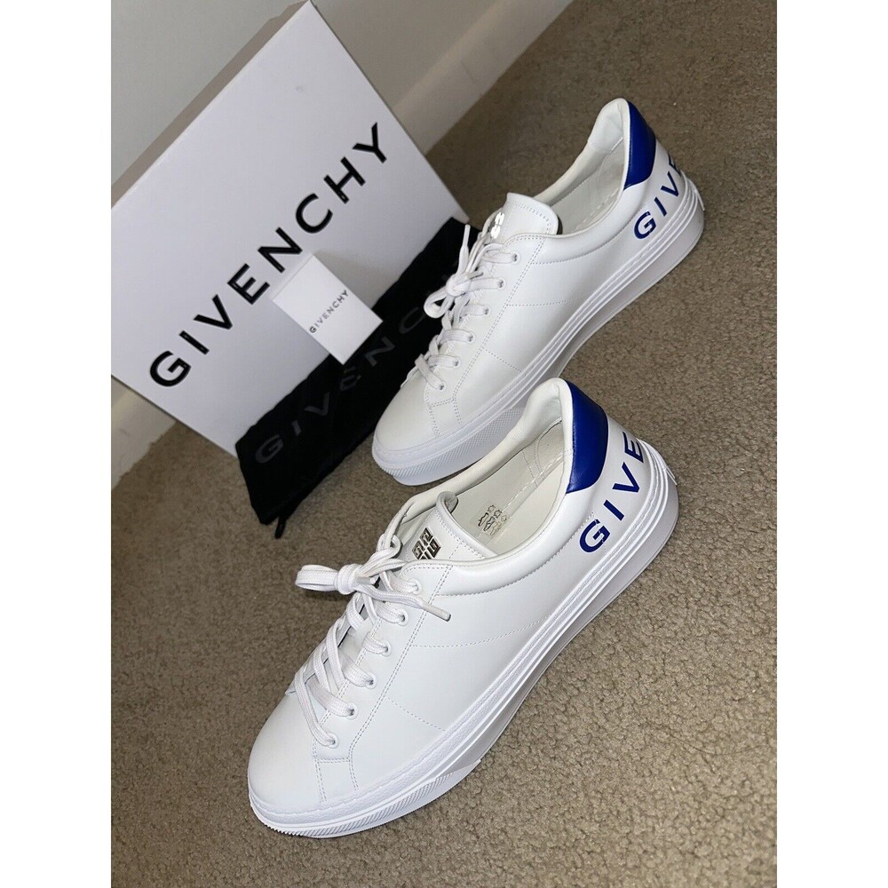 $675 Givenchy City Sport Rear Logo Print Sneakers - WHT/BLUE - 45/12 - NWB
